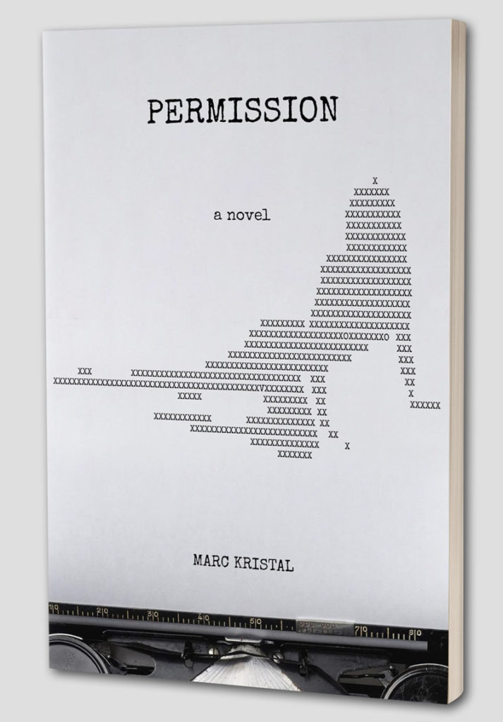 White book cover with typewriter illustration of female character text Permission by Marc Kristal